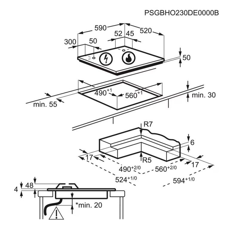 Table de cuisson mixte 59cm 4 feux noir - Electrolux KDI641723K - 2