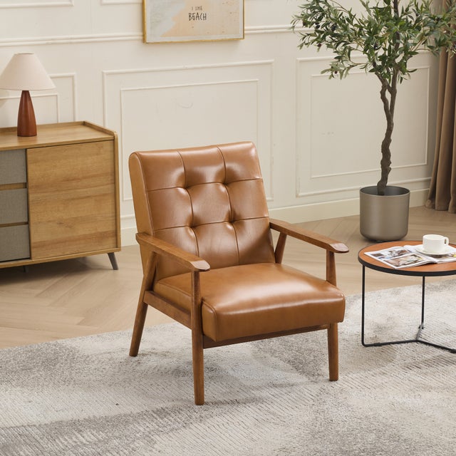 Lot De 2 Fauteuils Club En Cuir Véritable Marron - Bois De Hêtre Massif - Style Louis XV - Neufs