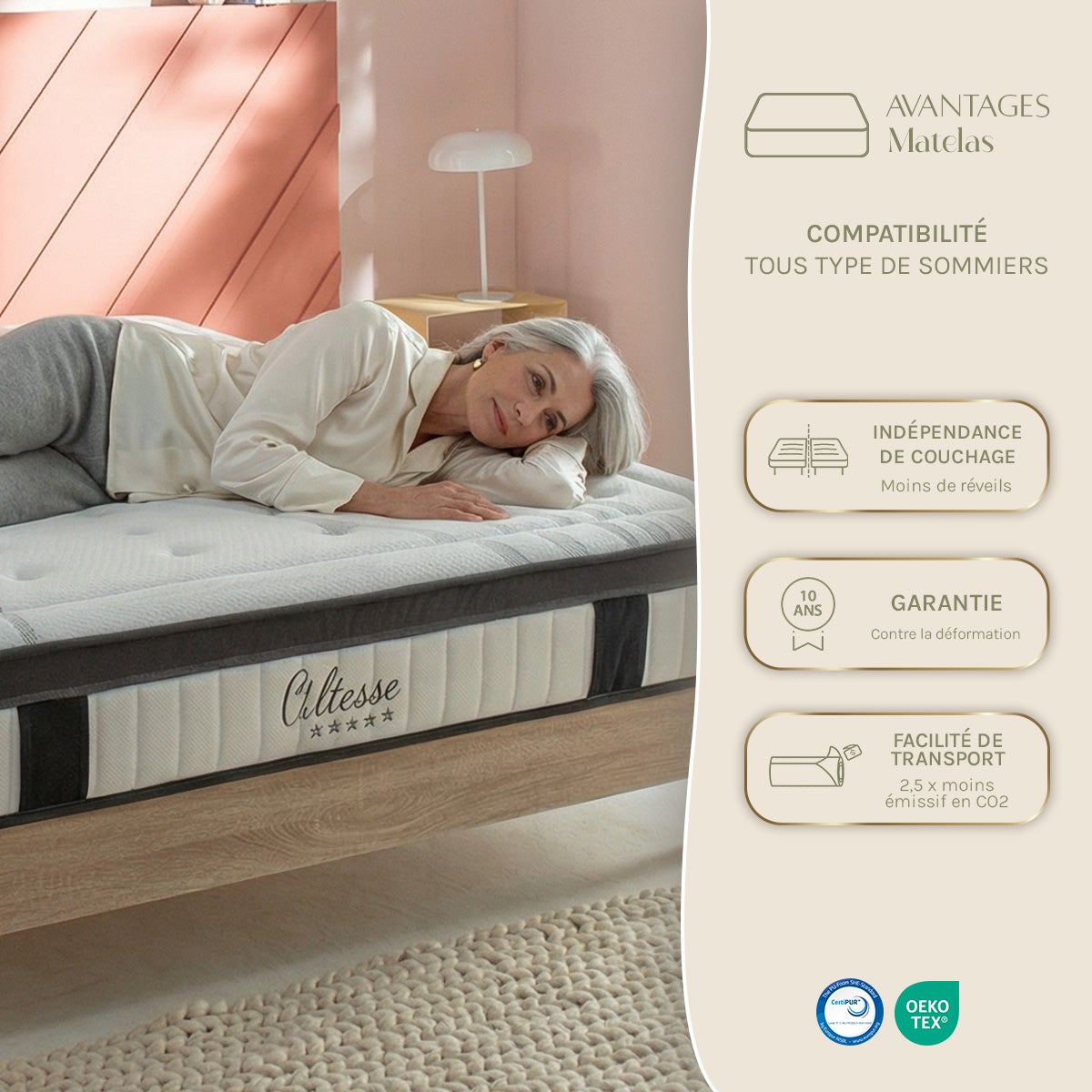 Matelas Altesse Mousse Haute densité Accueil Mémoire de Forme Ferme - 26 cm - 160 x 200 cm - 7
