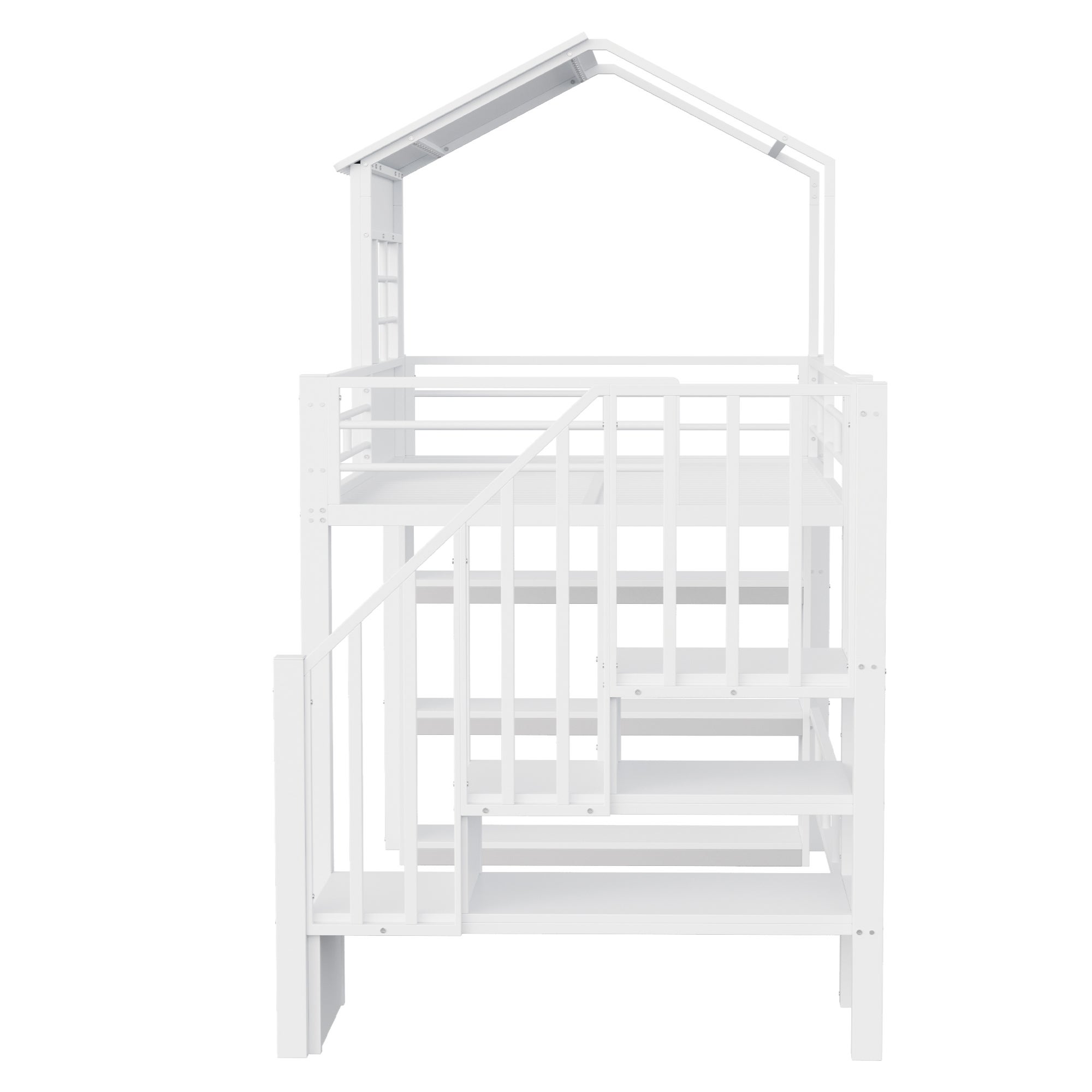 Lit mezzanine 90x200,conception de maison,Lit enfant avec espace de stockage et grille haute protection,Escaliers installables à gauche/droite,Blanc - 5
