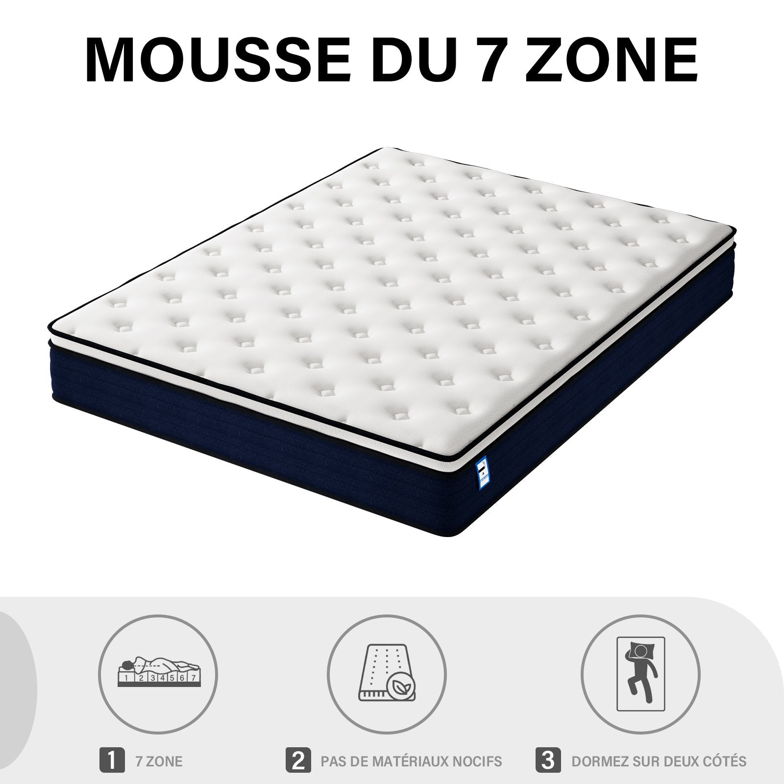 TEENO Ensemble Matelas à ressorts+ Lit Sommier Tapissier Déco 140x190cm, Epaisseur du Matelas 25cm - 7