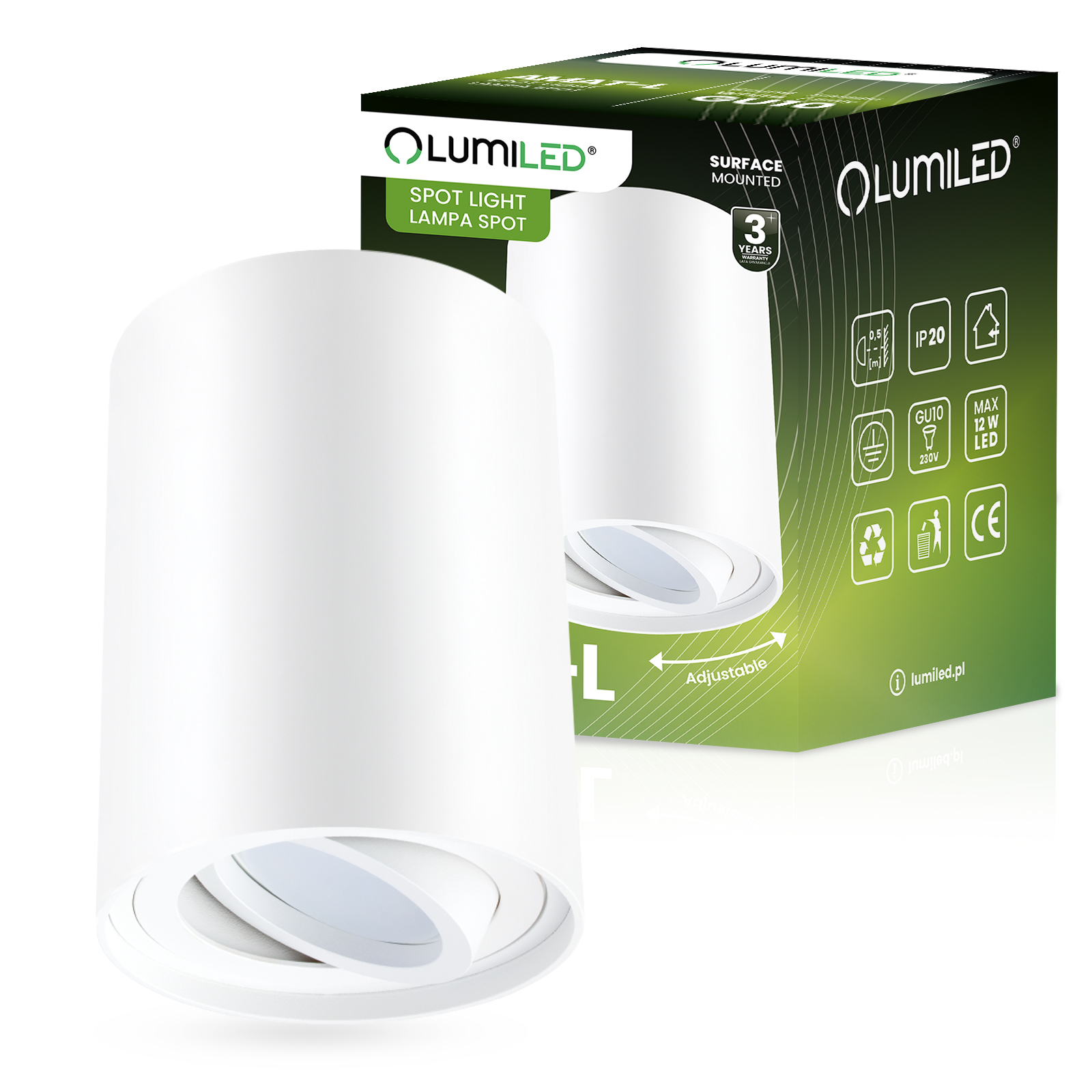 Oprawa Natynkowa Lumiled Halogenowa Spot Tuba Ruchoma GU10 Okrągła Biała 115mm 1 szt.
