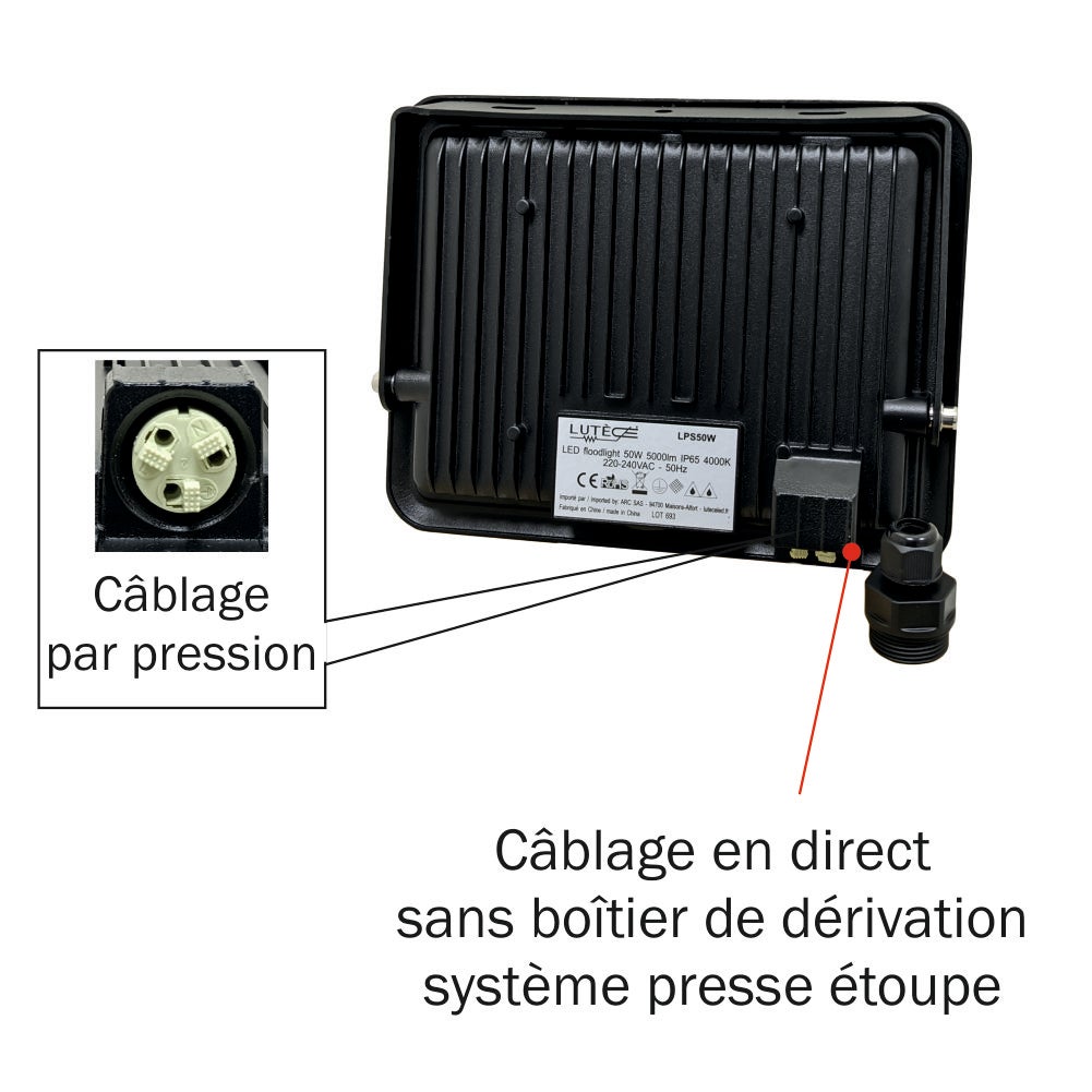 Projecteurs LED 50W 5000 LM 4000K IP65 connexion en direct - garantie 5 ans - 2