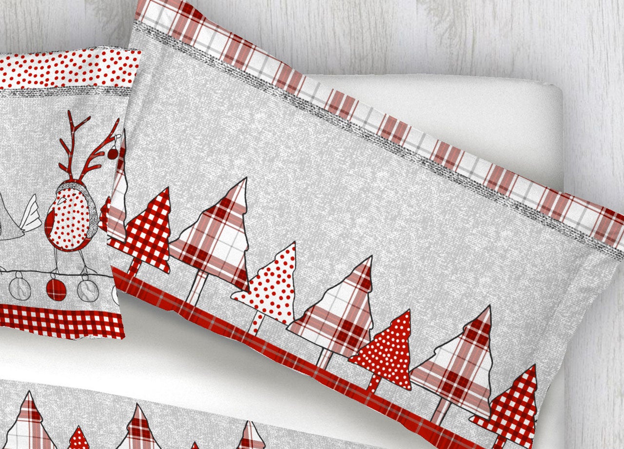 Copripiumino Sacco Piumone 100% Cotone Disegni Natalizi Invernali Renne Cuori OB Matrimoniale Oliver Rosso - 3