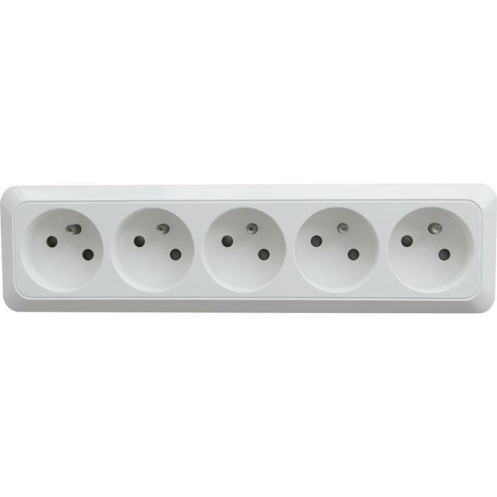 Bloc multiprise à câbler 5 prises 2P+T 16A - Blanc - Dio - 6