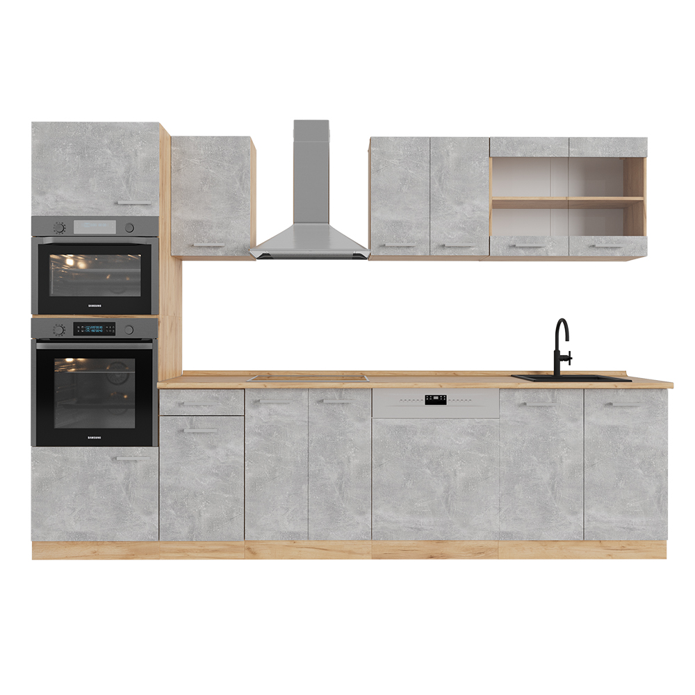 Cuisine R-Line, 300 cm , PT Chêne, Rouge/Anthracite, Vicco