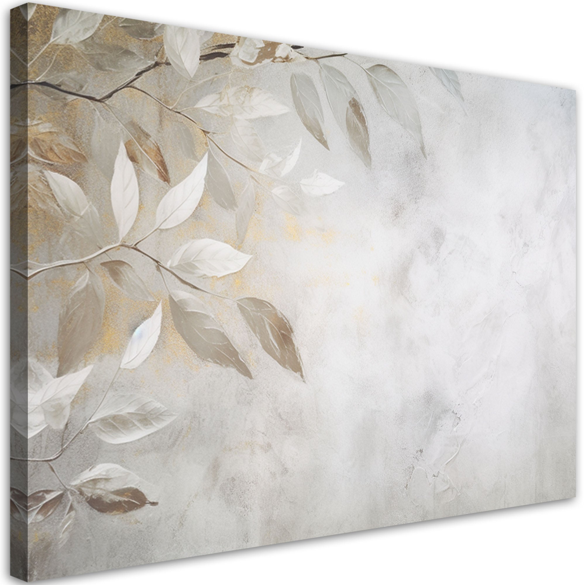 Obraz do salonu sypialni, Beżowe liście gałązki natura beton boho 60x40