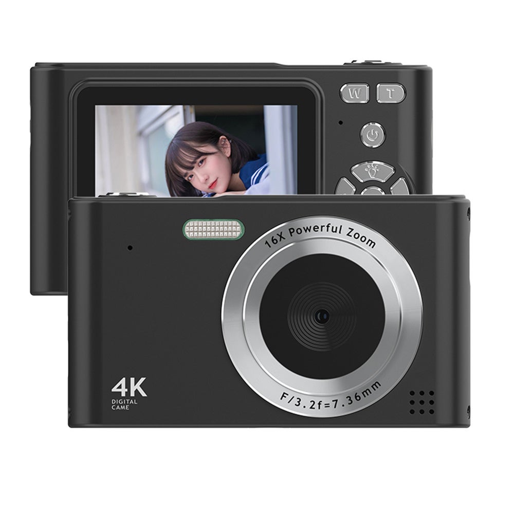 Kamera 4K 48MP – 2,4-calowy ekran, 16-krotny zoom, antywstrząs, wykrywanie twarzy, efekt upiększania, wykrywanie ruchu, lampa błyskowa, bateria