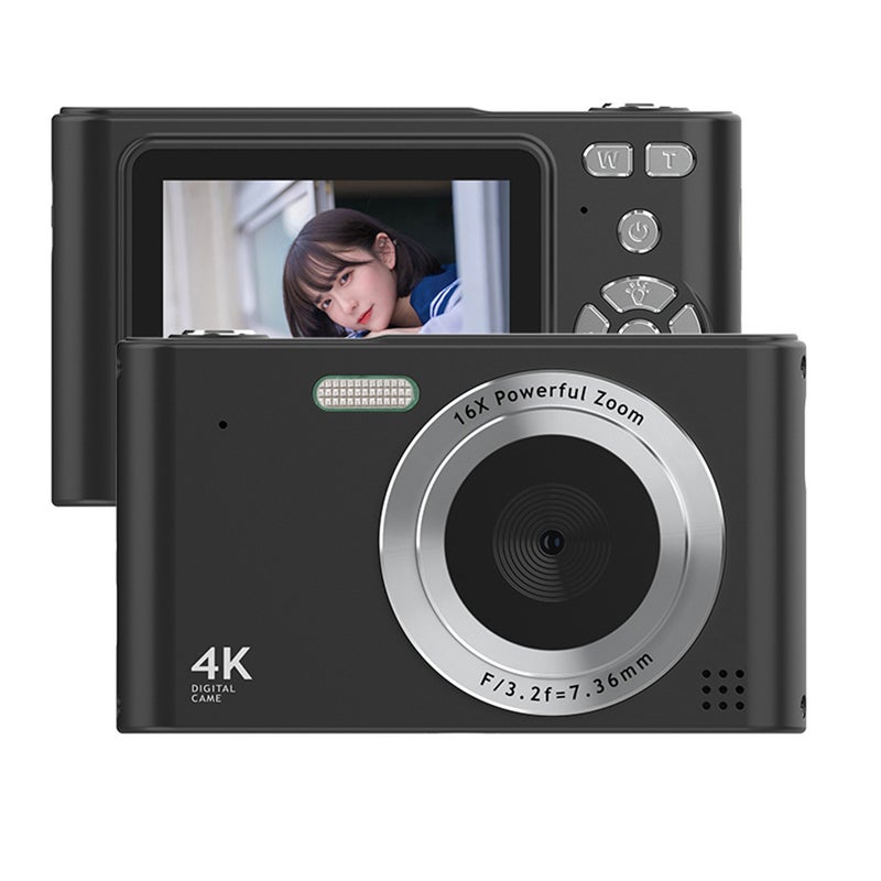Kamera 4K 48MP – 2,4-calowy ekran, 16-krotny zoom, antywstrząs, wykrywanie twarzy, efekt upiększania, wykrywanie ruchu, lampa błyskowa, bateria
