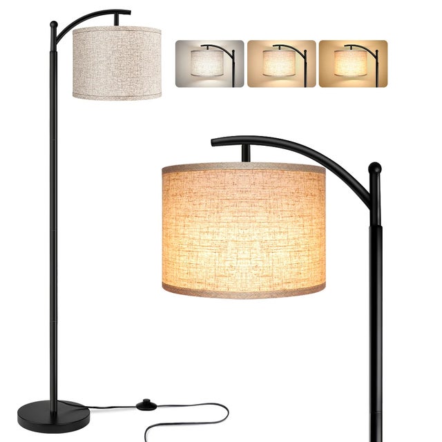 Lampade da terra per soggiorno, lampada da terra moderna ad arco da 155 cm con 3 temperature di colore, paralume beige e interruttore a pedale