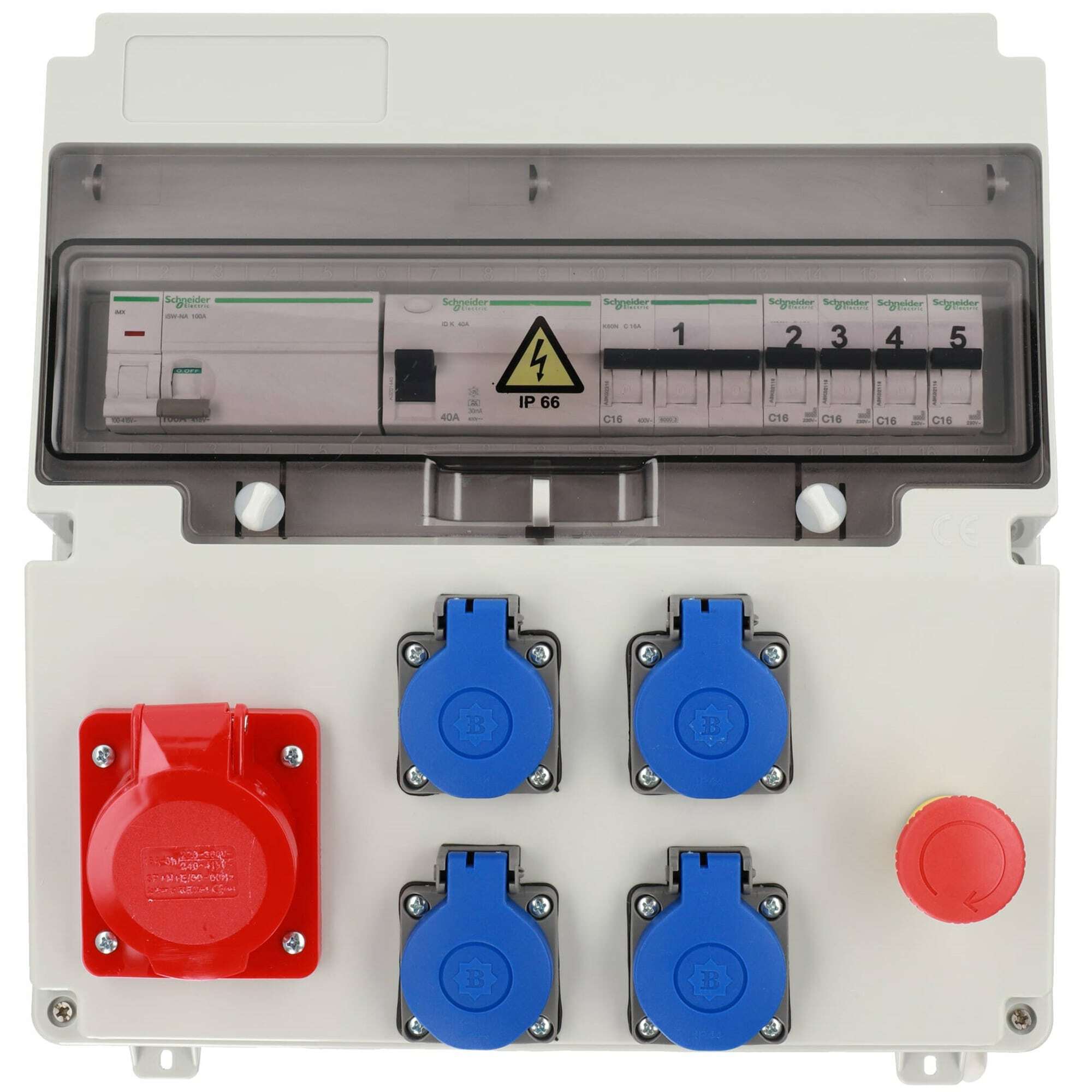 Rozdzielnica Edo wyposażona ASTAT 398 Standard Plus IP65 16A/5P 4x230V wyzwalacz wzrostowy iMX wył.Schneider
