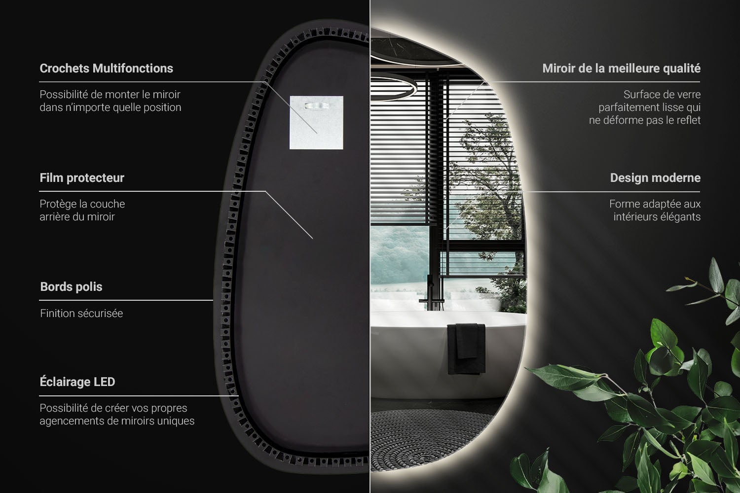 Specchio LED organico luminoso design unico per decorazione interna con luce neutra 49x34 cm ArtPrintCave - 3