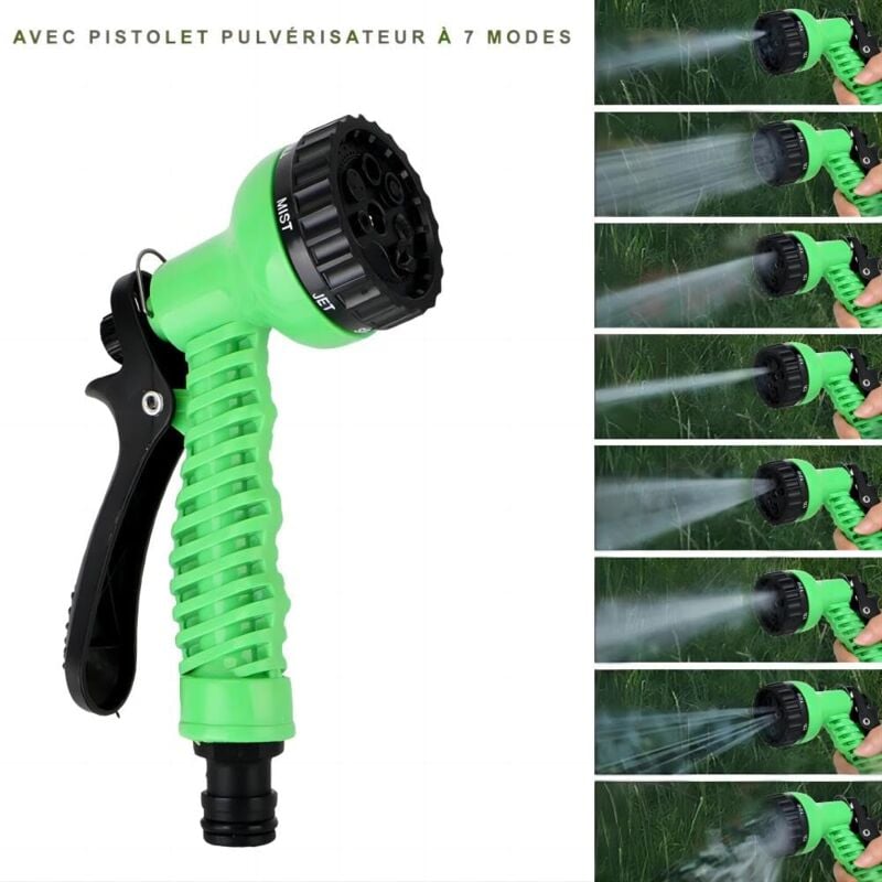 Tuyau D'arrosage Extensible 10 à 30 M - 7 Modes Buse - Léger & Anti-nœuds - Pour Jardin, Voiture, Animaux
