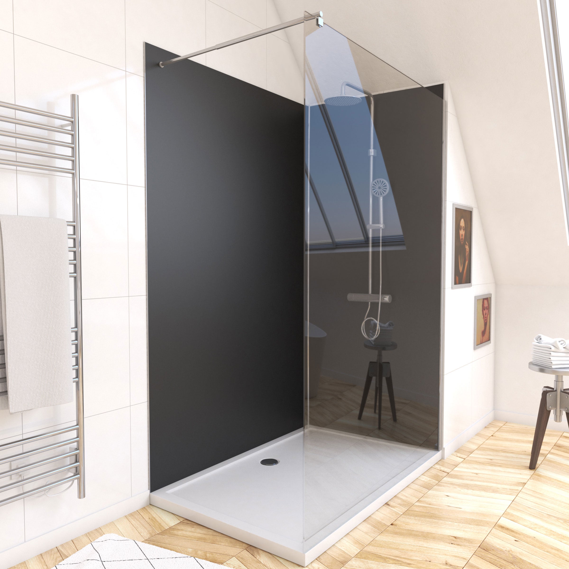 Pack de 2 Panneaux Muraux Aluminium NOIR 90+120x210 cm avec Profilés ANODISE BRILLANT - WALL'IT - 2