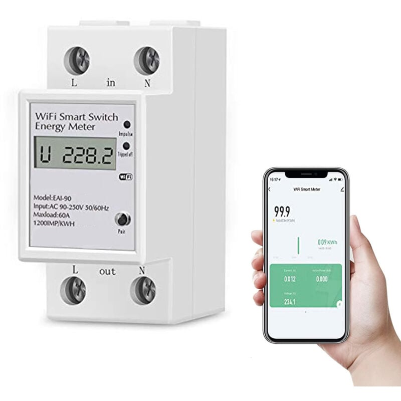 Compteur électrique Monophasé 220V 60A - Wattmètre écran LCD Neuf Origine Chine