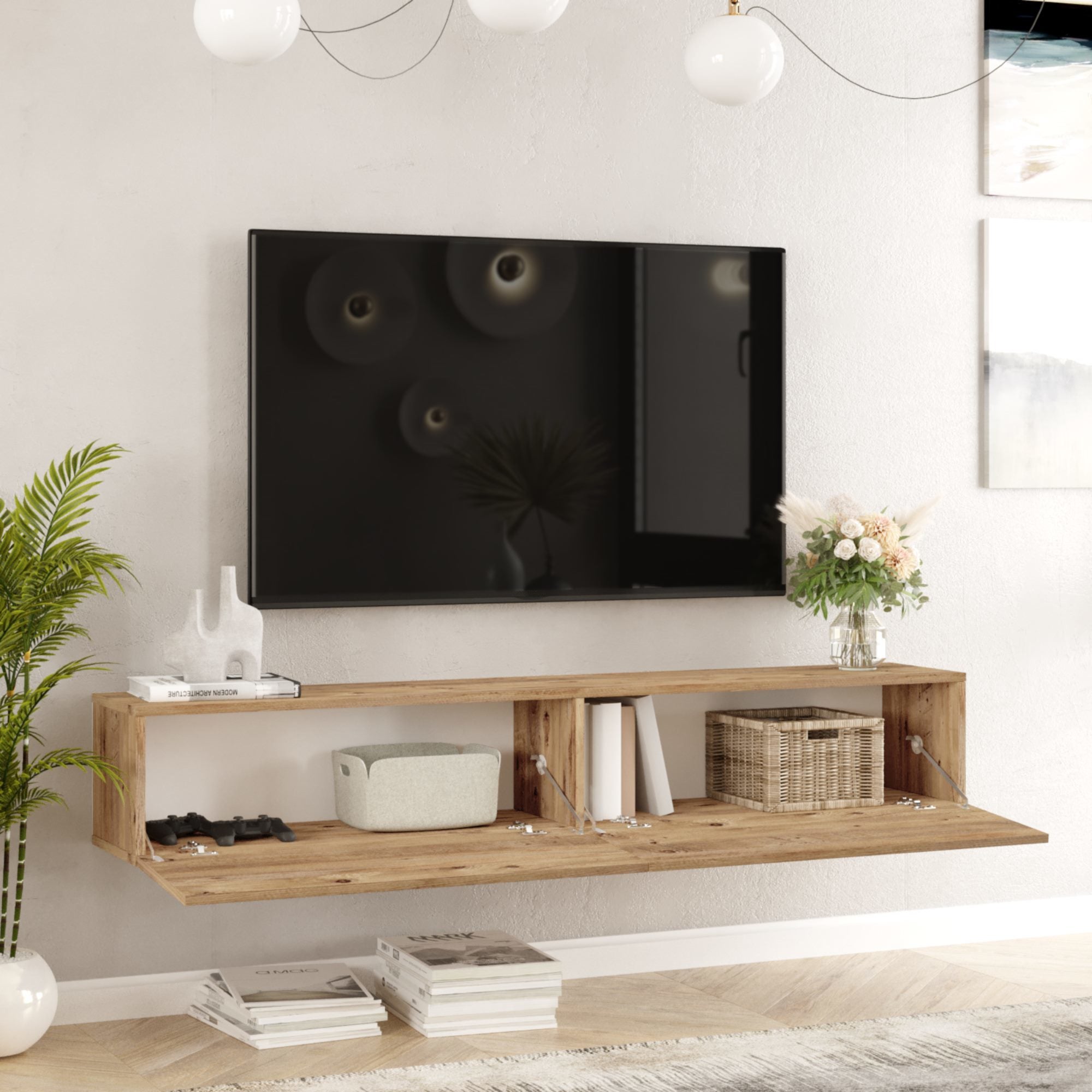 Meuble TV Lapinlahti à 2 portes 29,5 x 180 x 31,5 cm effet bois de pin [en.casa] - 5
