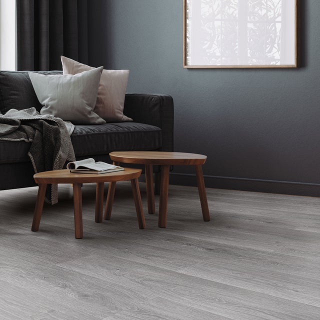 Revêtement de sol clipsable en vinyle 122cmx18cmx4,2mm 1,54m²/7 planches gris chêne windswell hickory imitation parquet pvc étanche classe charge 34