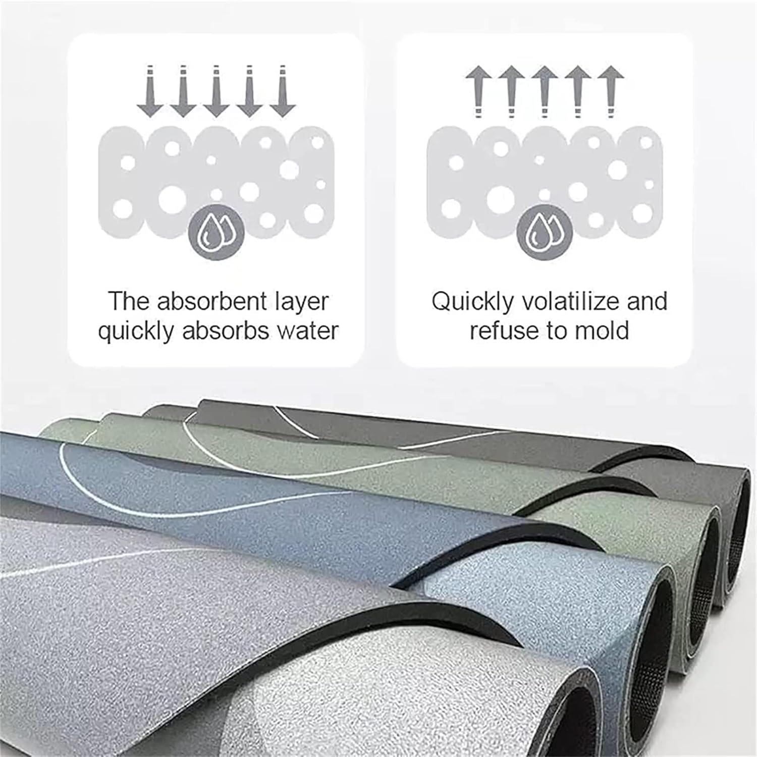 Conjunto de 2 tapetes de cozinha retangulares longos antiderrapantes (40*120cm + 40*60cm, cinza claro), superabsorventes para água e óleo. - 5