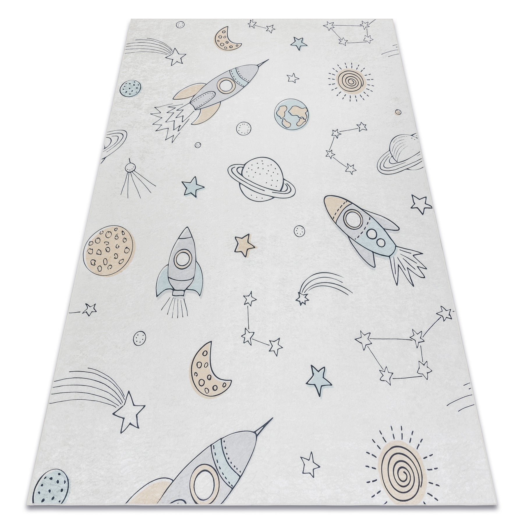 Alfombra lavable bambino 1278 cohete espacial para niños antideslizante - crema 160x220 cm