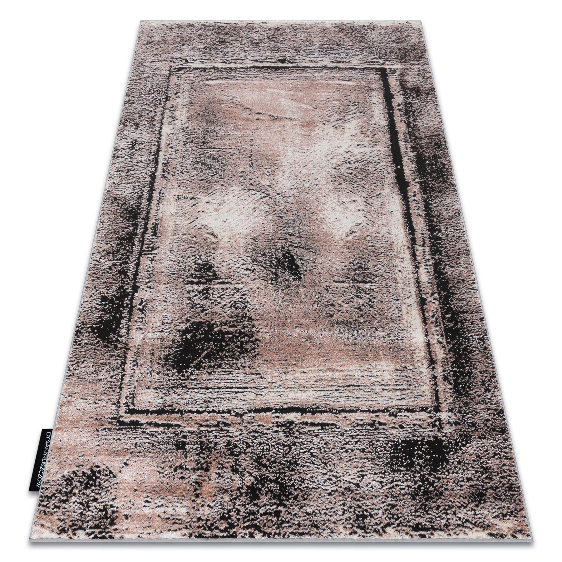 Dywan DE LUXE nowoczesny 634 Ramka vintage przecierany - Strukturalny szary / różowy 140x190 cm