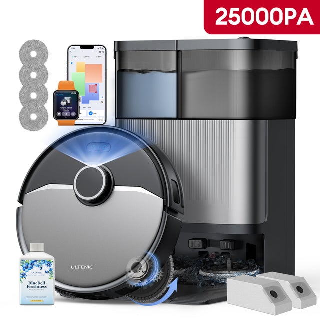 Ultenic Aspirateur robot laveur M50, Station Entièrement Automatique, 25KPa/200mins, Navigation LiDAR haute précision, Brosse rotative flottante