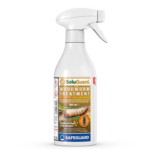 SoluGuard traitement termites, larves et vers à bois - 500 ml - Spray contre les insectes xylophages détruisant le bois - Prêt à l'emploi