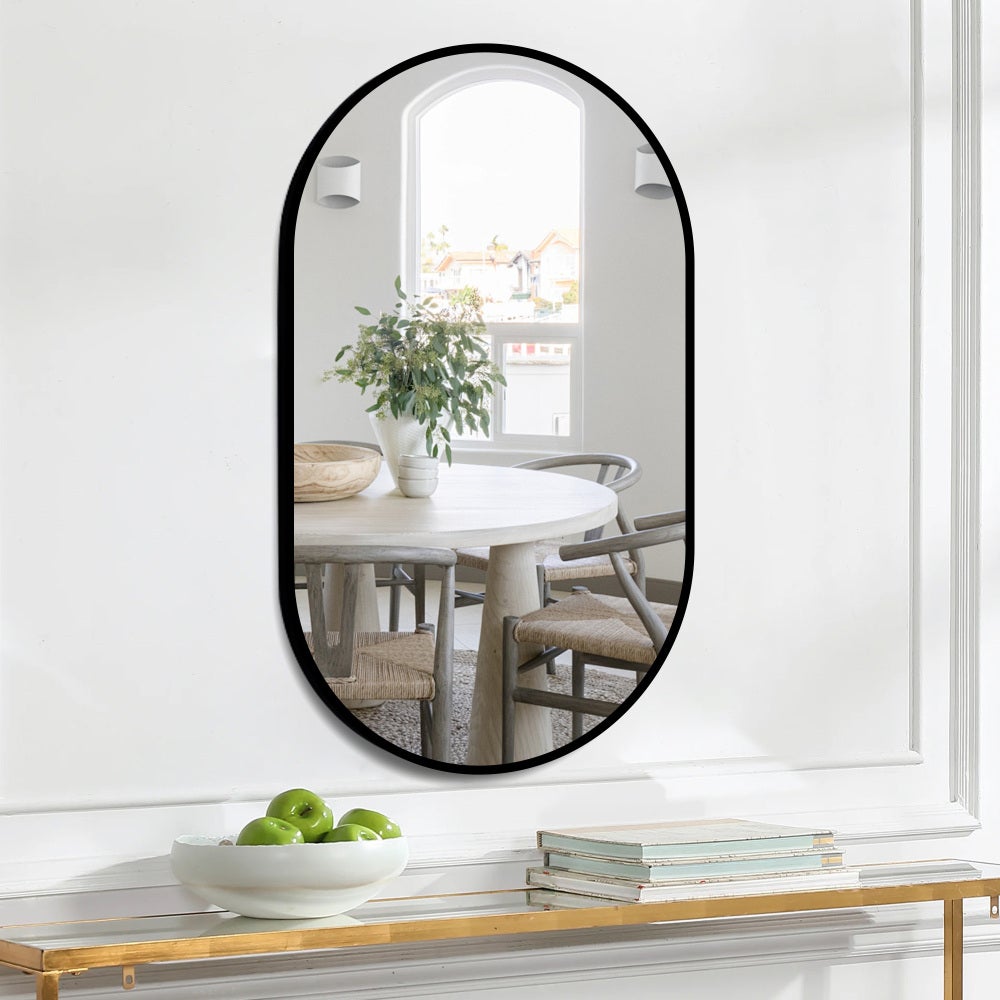 Specchio bagno 50x80 cm ellittico da parete senza cornice, vetro argentato 5 mm antiesplosione, installazione orizzontale o verticale - 2