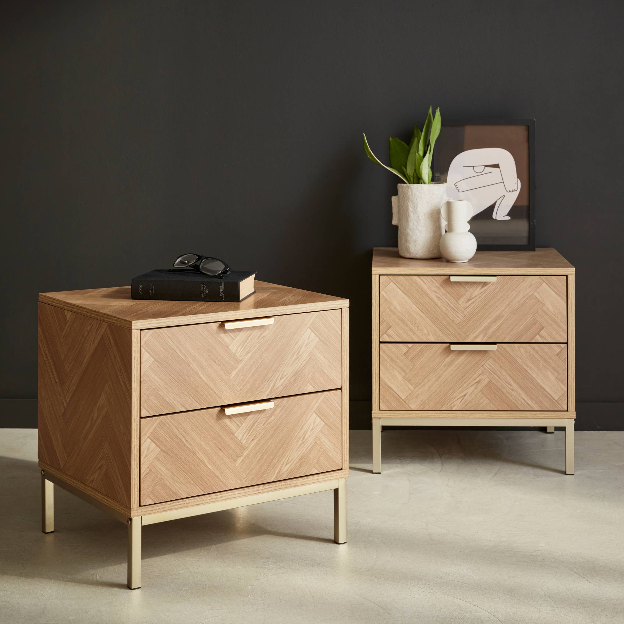 Lot de 2 tables de chevet. Budapest. deux tiroirs. L 45 x l 40 x H 45cm - 2
