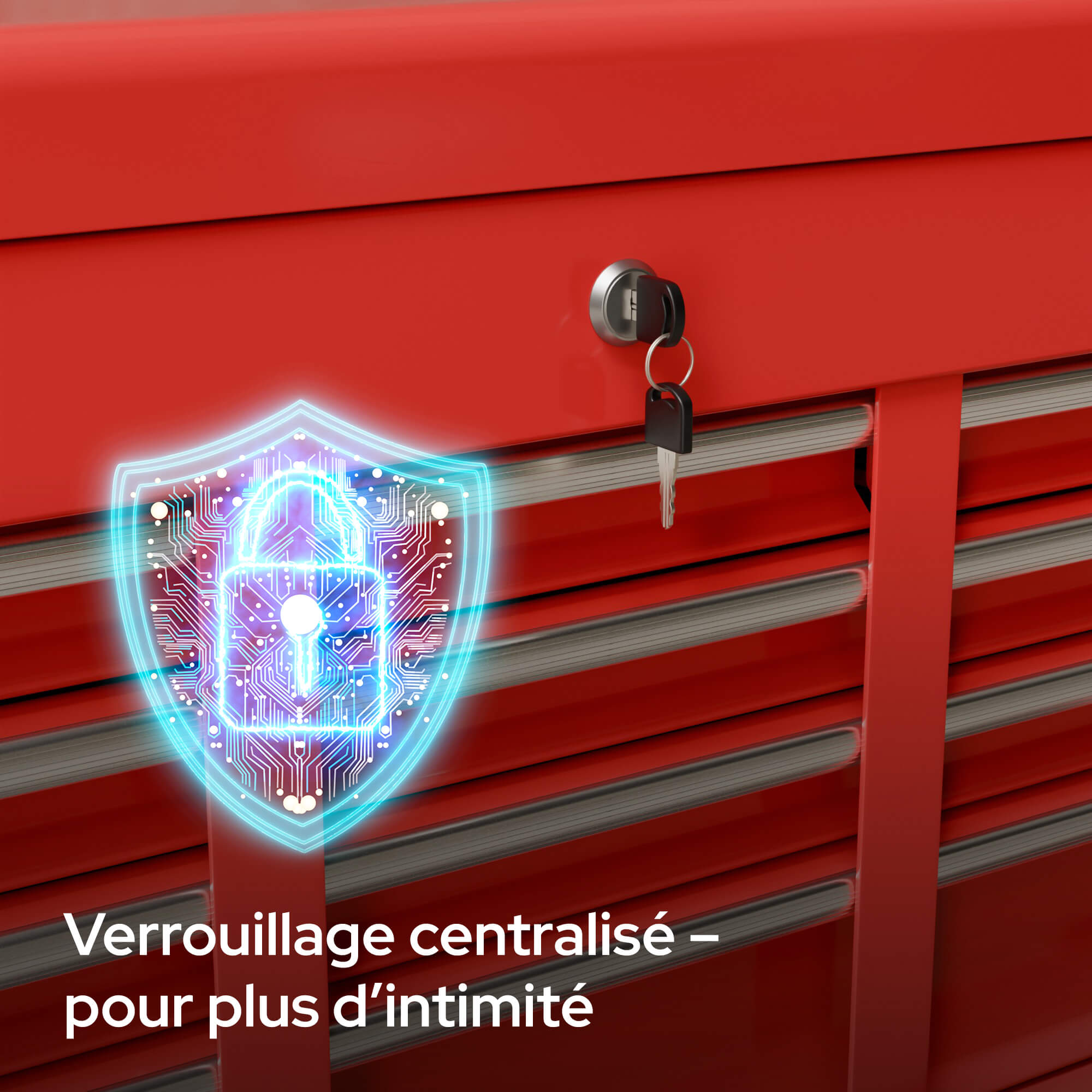 AREBOS Servante d’atelier 9 tiroirs Rouge – Coffre à outils mobile verrouillable, acier robuste, tiroirs à roulements à billes, roues freinées - 7