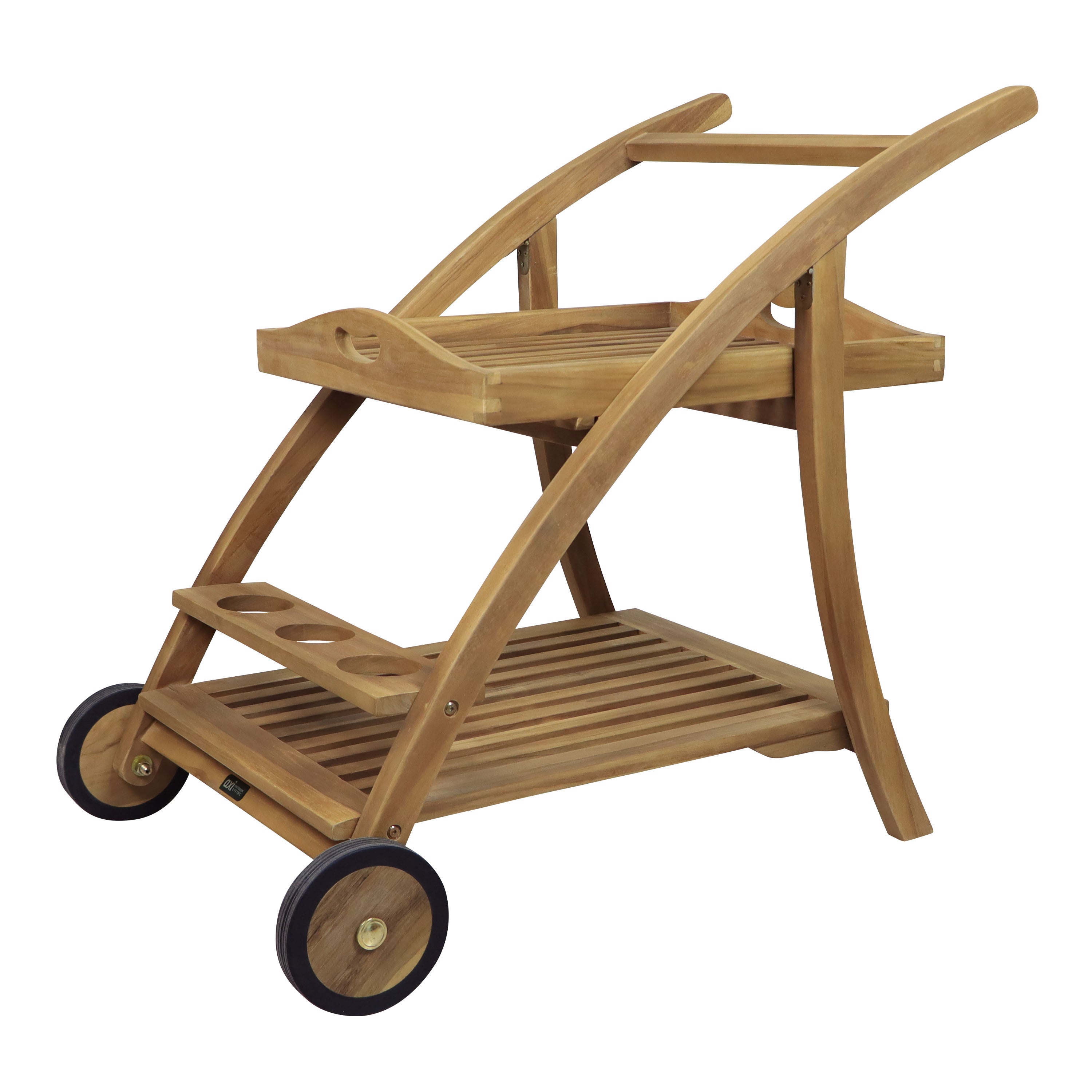 Axi adi carro con bandeja extraíble - de madera de teca - con dos ruedas | para la cocina, el jardín, el balcón, la terraza o el hogar | 93 x 62 x 84