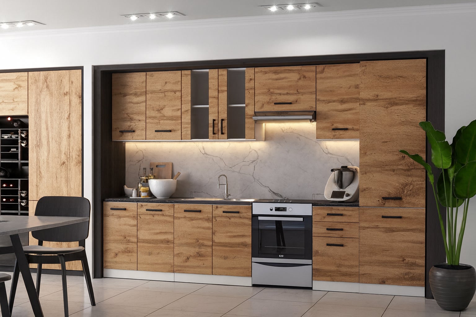Cuisine complète Jolly BOIS chêne 320 cm avec colonne et vitrine 8 éléments - 2