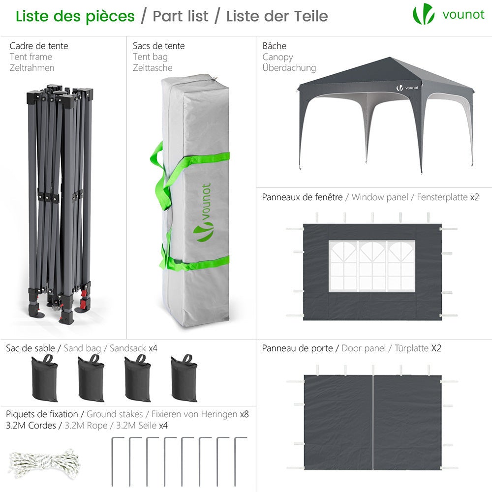 VOUNOT Carpa Plegable Gazebo 3x3m con Techo Arqueado, Cenador Impermeable Pabellón de Jardín Pop Up, Gris - 2