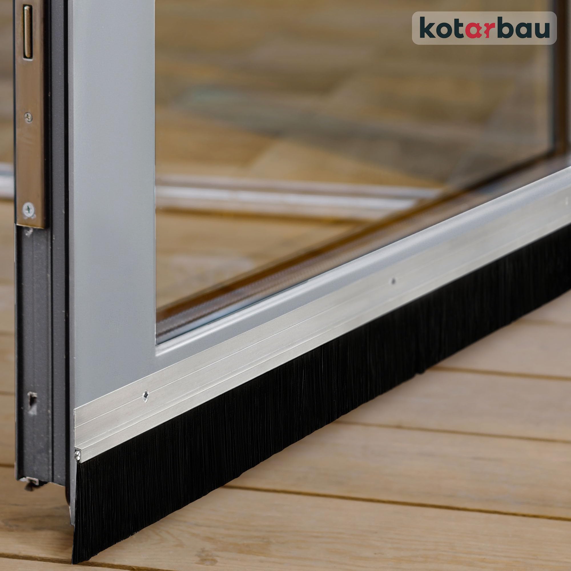 Joint de brosse en aluminium à visser 100 cm x 60 mm bas de porte isolant anti froid balai porte d'entrée et de garage - KOTARBAU - 5