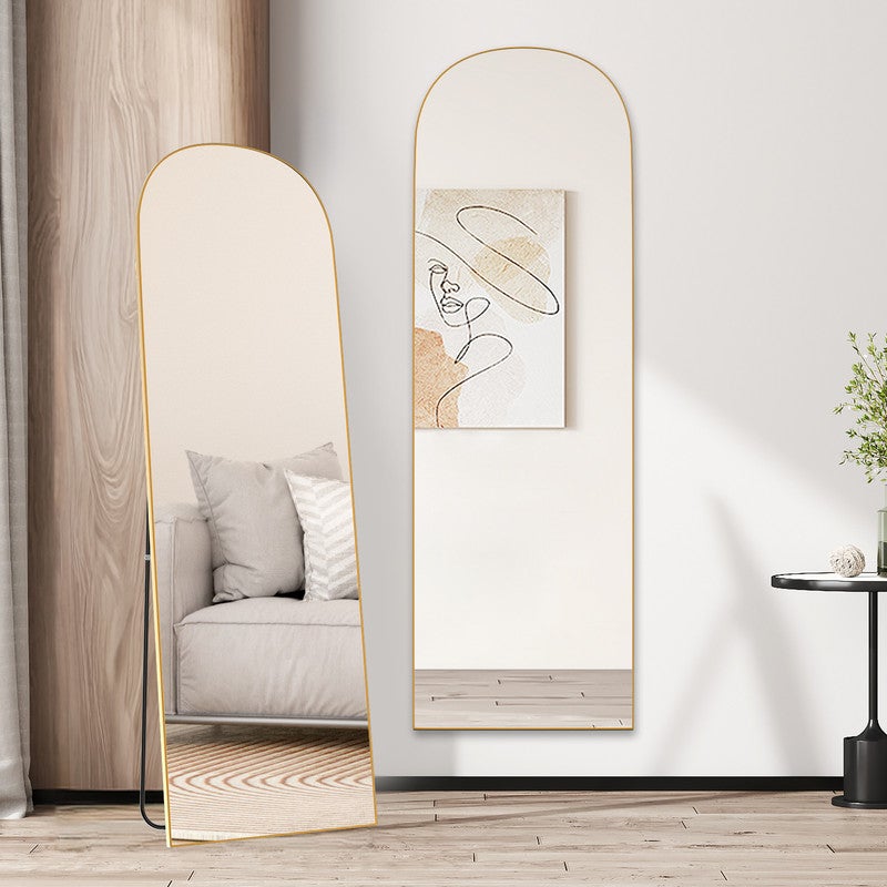 Espejo de cuerpo entero 162 x 52 cm,RATTANTREE espejo arqueado, espejo de pie con soporte,espejo de cuerpo entero arqueado Dorado,pie o inclinable - 6