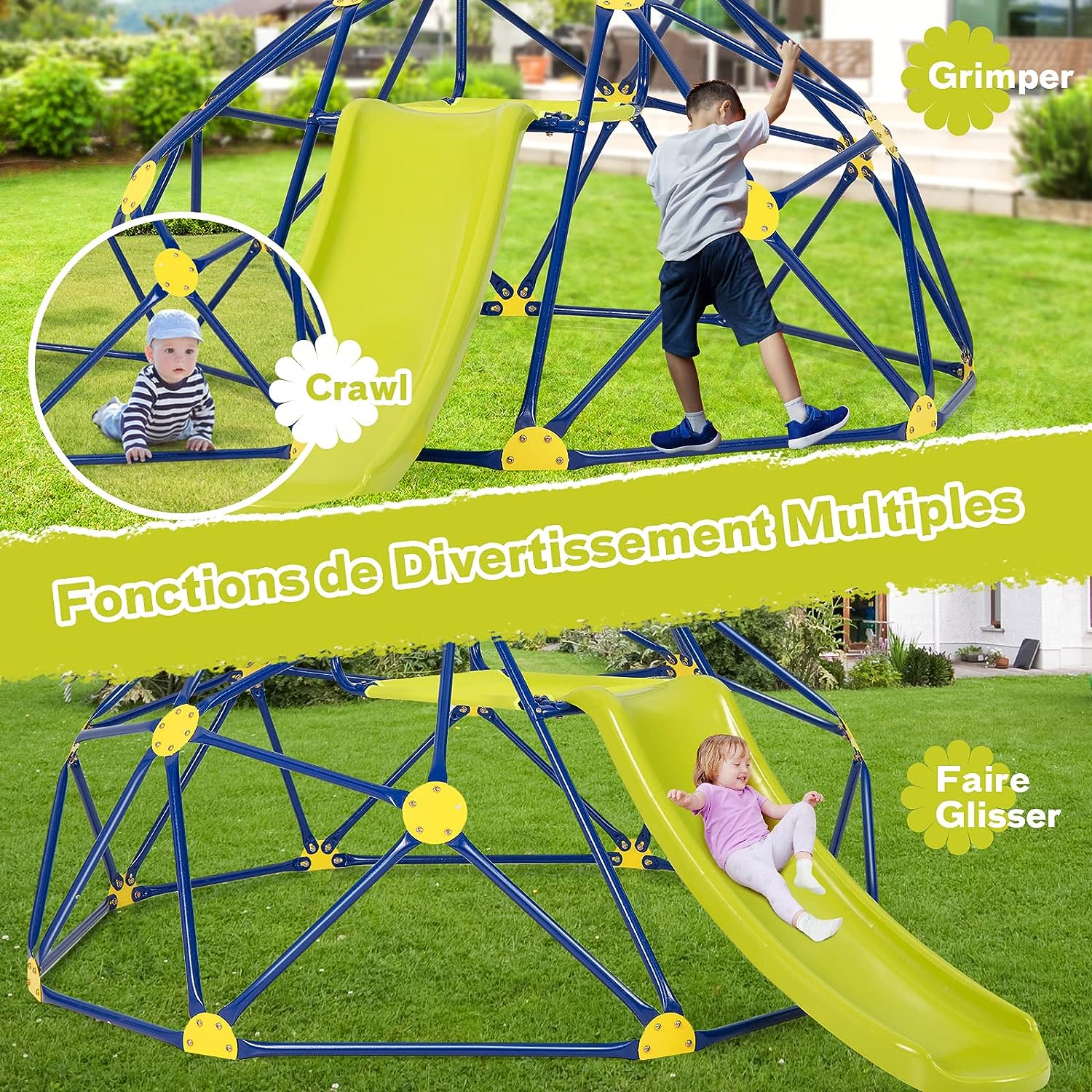 COSTWAY Cupola di Arrampicata, Struttura per Arrampicata con Scivolo, Capacità di Carico di 180 KG, per Bambini da 3 a 10 Anni, Ideale per Palestra, Cortile e Giardino (Stile 2 Rosso