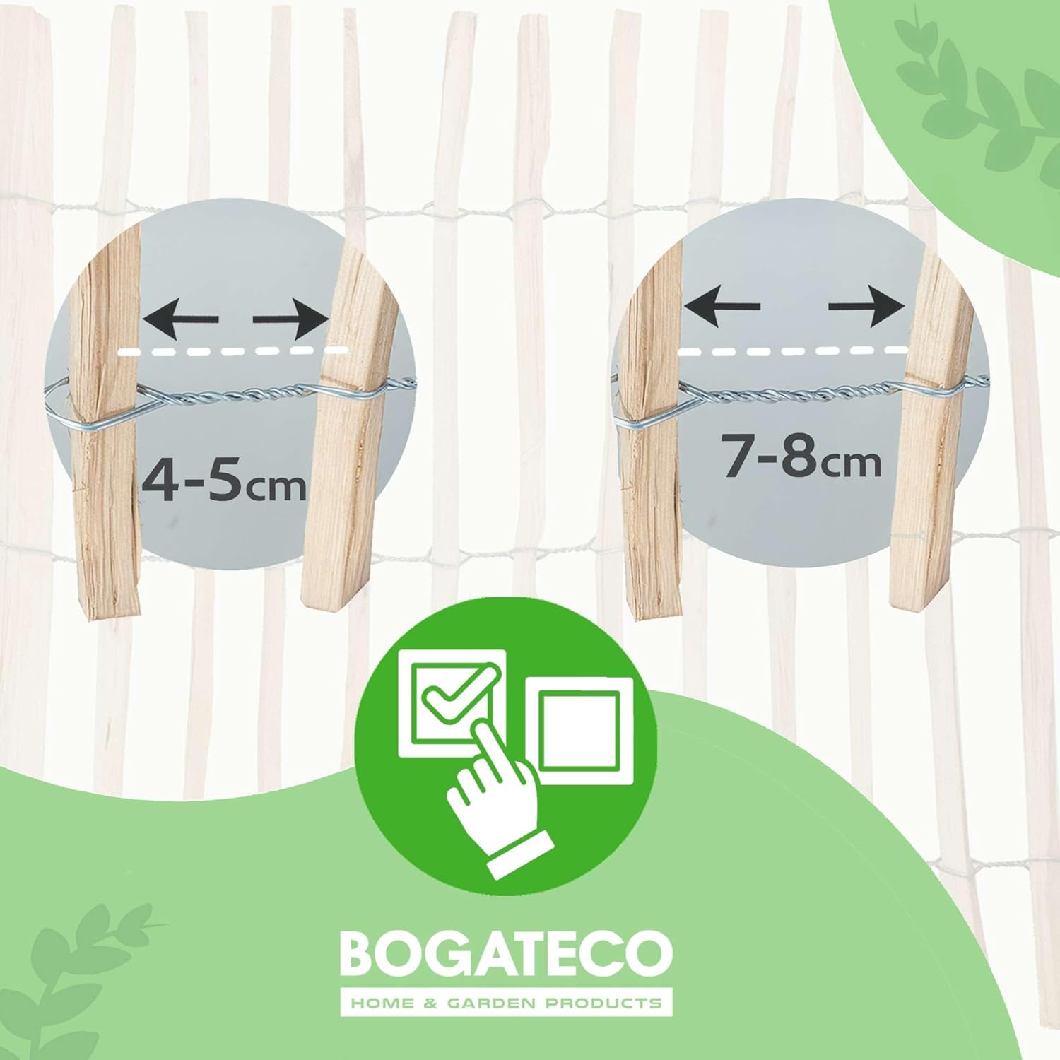 BOGATECO Clôture à piquets en bois de châtaignier noisetier 70 cm de haut x 500 cm de long | Espacement des lattes 4-5 cm | Durable - 3