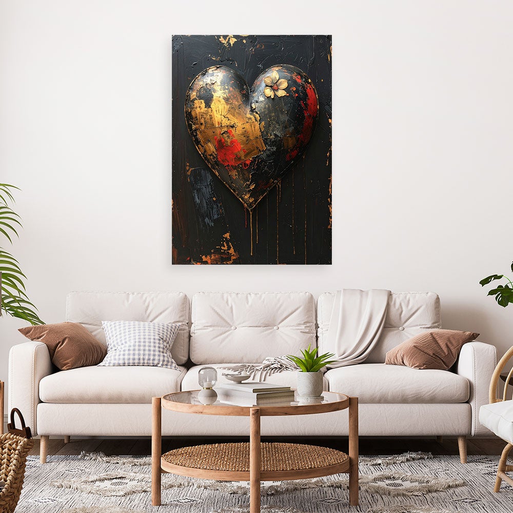 Obraz do salonu sypialni, 3D Serce miłość czarno złoty 40x60 - 2