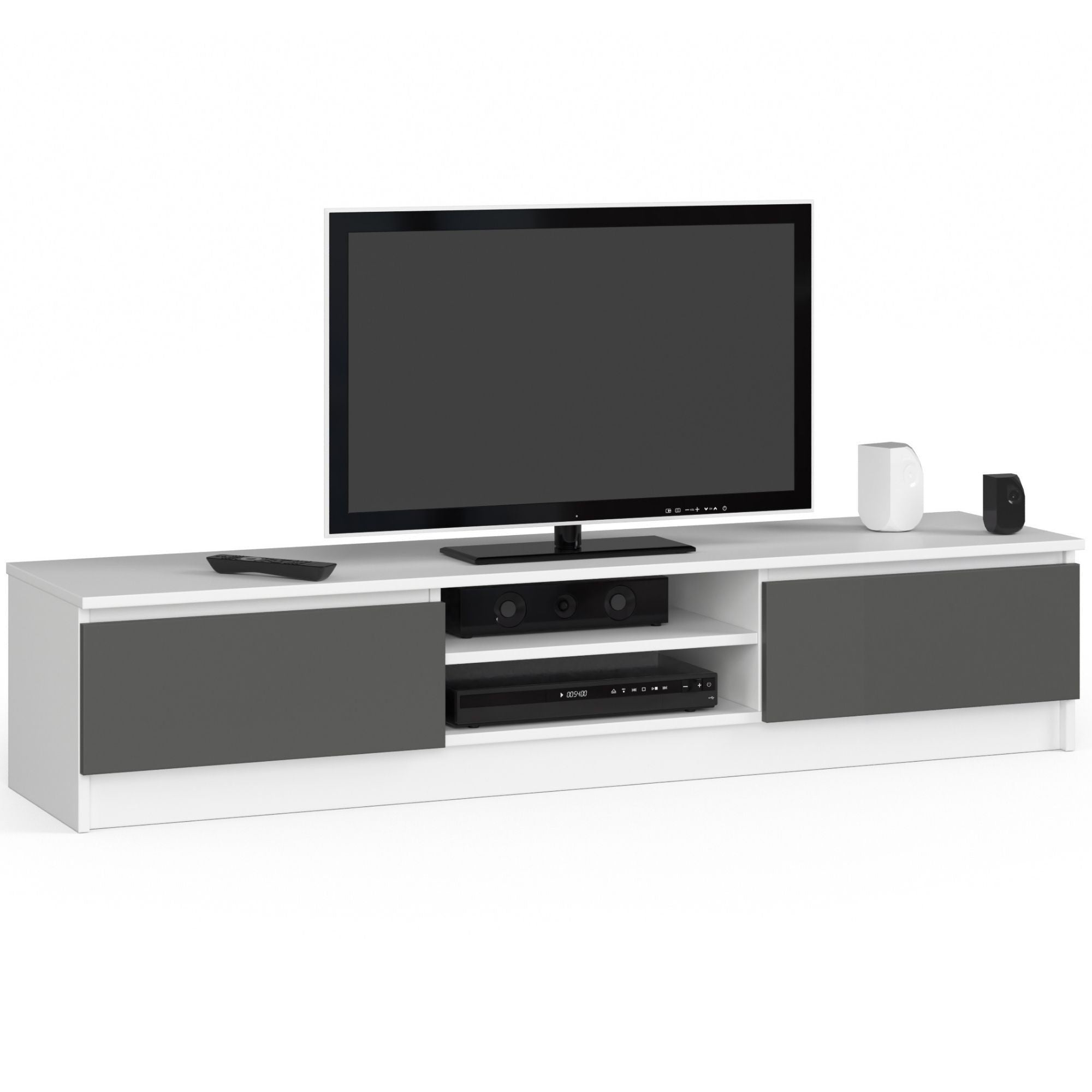 Meuble TV avec éclairage LED, Meuble de Salon Haute Brillance, 3 Compartiments Ouverts, 2 Portes