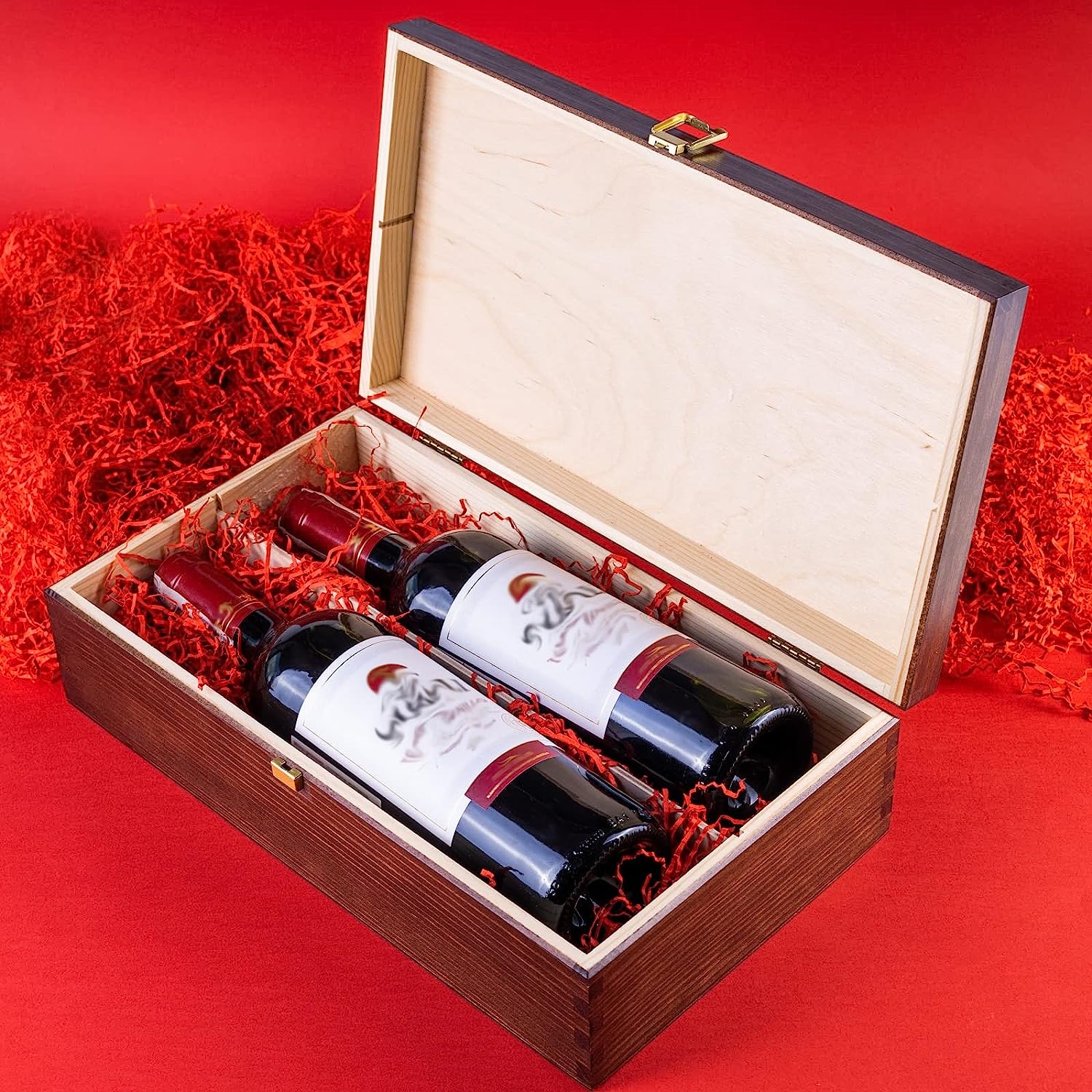 Porta Pane Creative Deco Scatola Per Vino In Legno | Porta Bottiglie Di Vino 2 Bottiglie 0 7l 35x20x10 Cm Coperchio E Serratura Divisori Rimovibili Regalo 88744697 Porta Vino Scatola