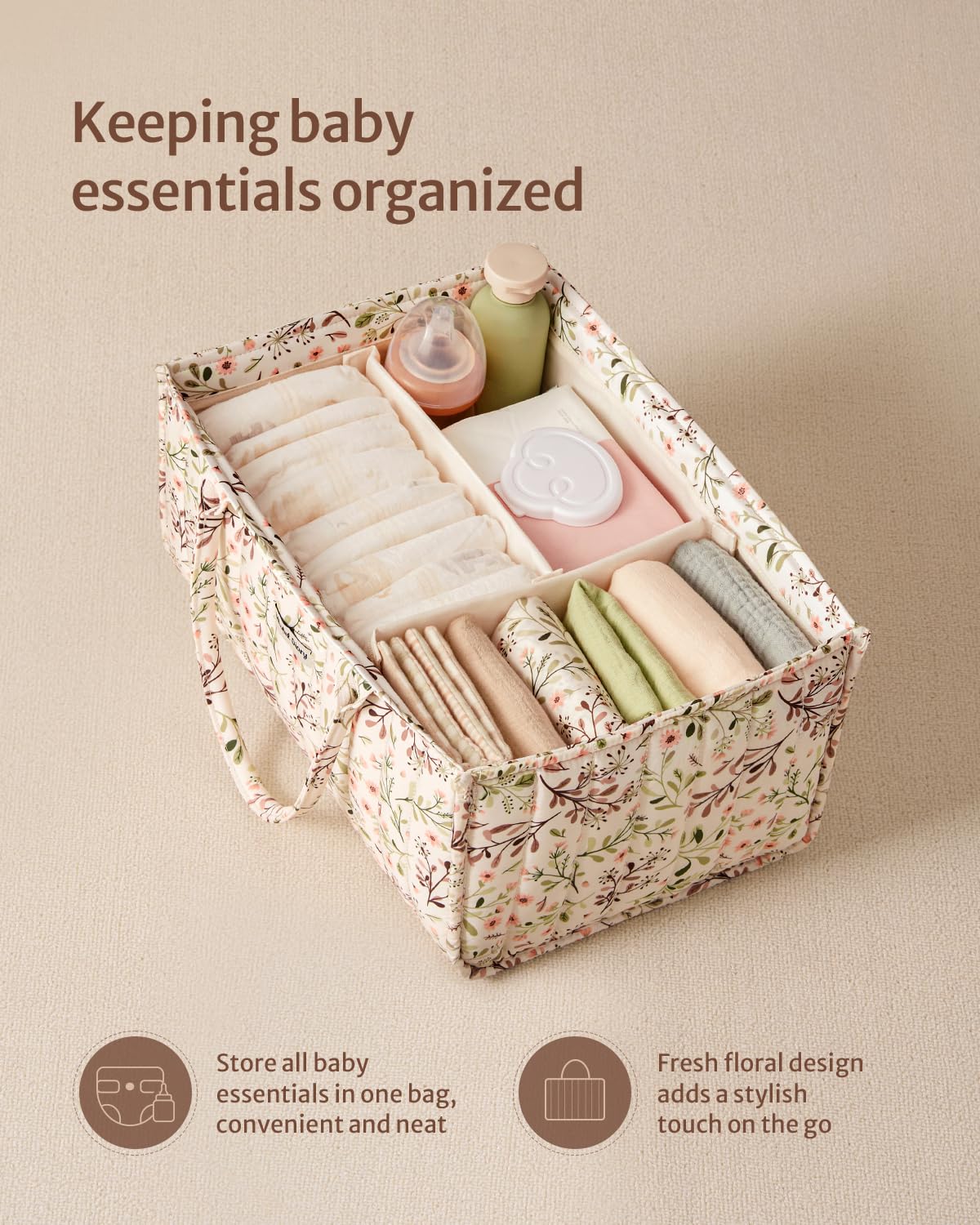 NICOLA Organisateur de caddie à couches,panier de rangement de pépinière élégant,sac de rangement de couches,marguerite pastorale - 3