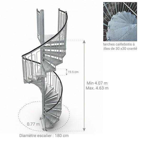 Escalier industriel hélicoïdal 24 marches - Hauteur à franchir 4,44m - HELI180-444-24-GA - 2