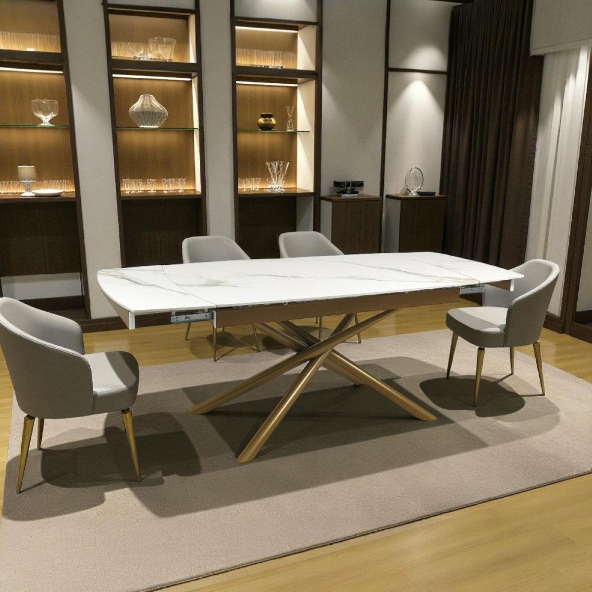 Tavolo da pranzo 140 x 80 x 75 cm, metallo, rettangolare, marmo moderno, gambe regolabili, bianco/oro | Leroy Merlin