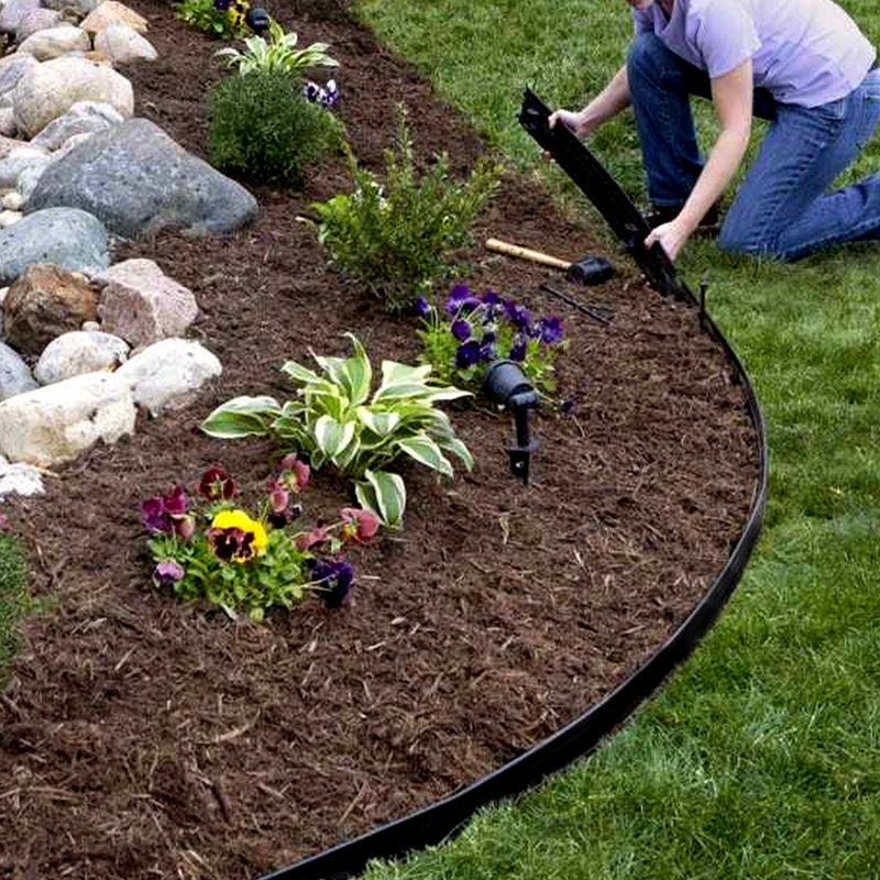 Bordure de jardin en PE Bordurette de jardin flexible Bordure de pelouse 2mm pavé noir 1000x10x0.2cm - 4