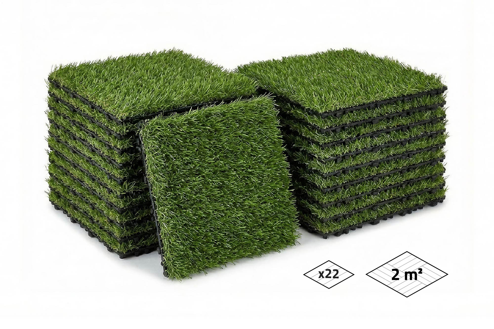 Lote de 22 losetas de césped sintético encajables para terraza kora 30 x 30 cm
