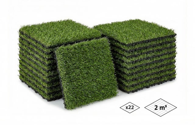 Lot de 22 dalles gazon synthétique clipsable terrasse KORA 30x30cm