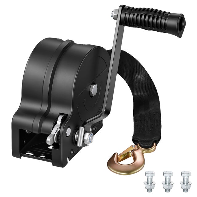 Treuil Manuel avec Sangle 726 kg VEVOR, Treuil Remorque Bateau avec Sangle en Polyester Noire 6,1 m, pour Bateau et Remorque, Cliquet Bidirectionnel