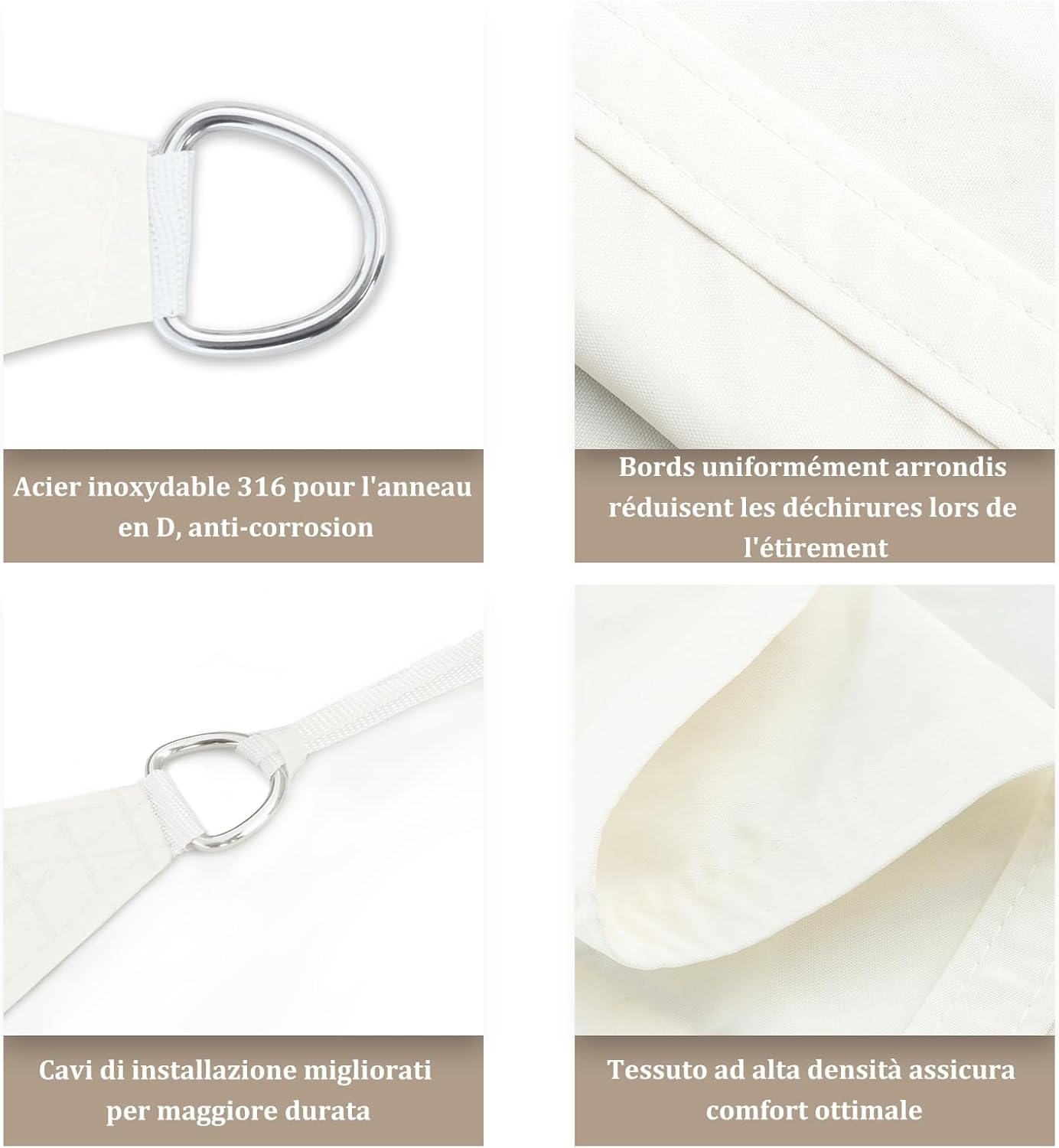 Voile d'ombrage Imperméable Rectangulaire 2x3m Toile Ombrage PES avec 95% Protection UV pour Jardin, Terrasse, Balcon, Patio, Extérieur - Beige - 3