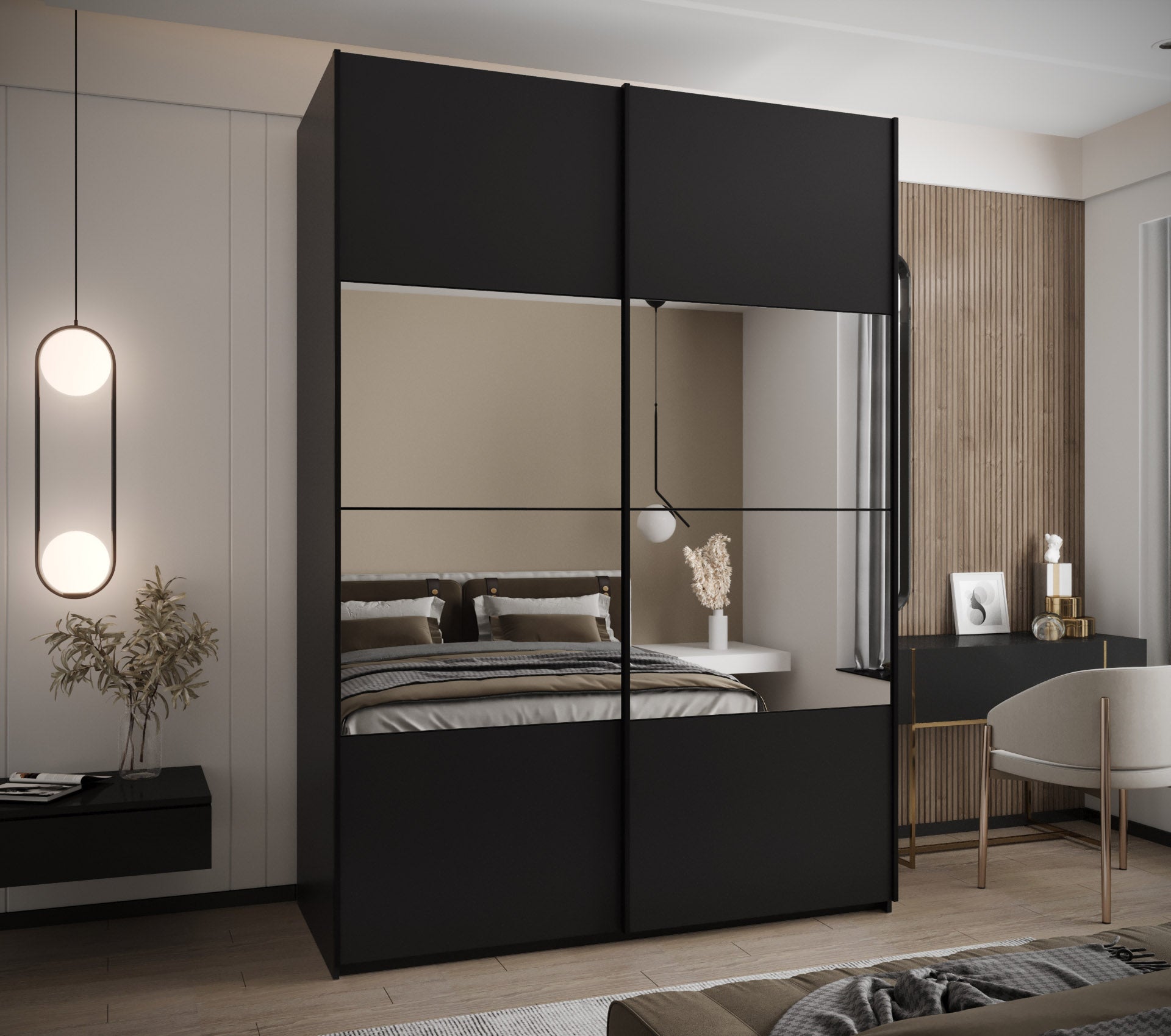Szafa przesuwna wysoka Lux 4 180 x 64 x 245,5 cm czarny + czarny + u. czarny - Abiks Meble - 2