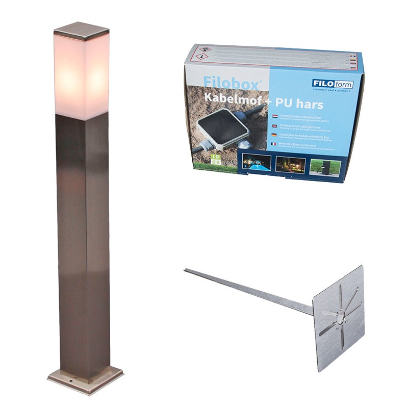 Lampa zewnętrzna stalowa 80cm IP44 - Malios z kołkiem do ziemi i wpustem kablowym