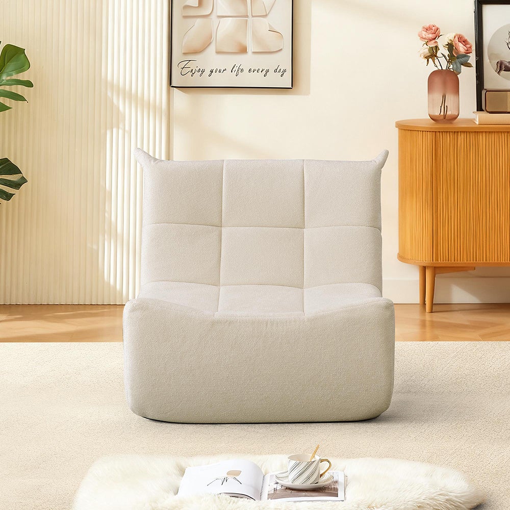 Canapé Togo en Chenille au Sol Sans Accoudoirs Pouf avec Mousse à Mémoire de Forme Confortable Beige - 6